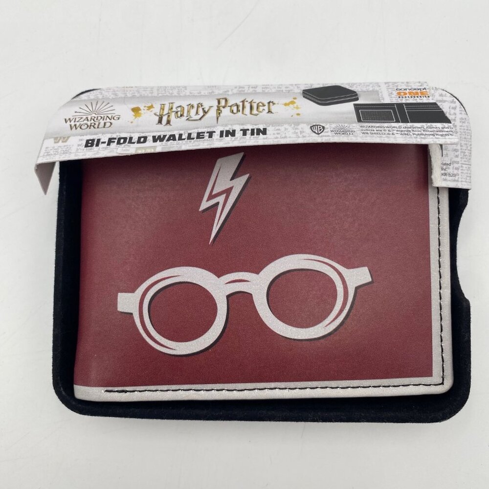 Wizarding World Harry Potter Bi-Fold Wallet Missing Tin Burgandy Red & Gray READ